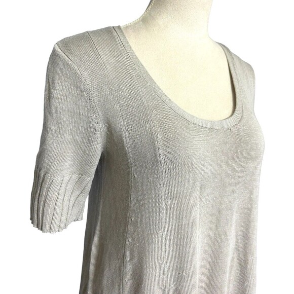 J Jill  Sweater Dress Beige Neutral Linen Blend Short Sleeves Pullover Women M/L - Picture 3 of 8